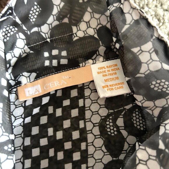 La Cera Women's M Floral Polka Dot Button-Down Shirt Blouse Casual Top - Picture 5 of 8